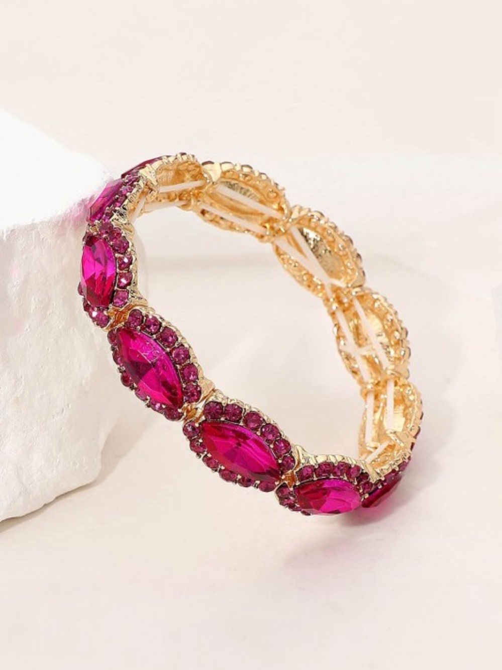 Pink fuchsia Ab boho western evening stretch Crystal rhinestone beaded Bracelet